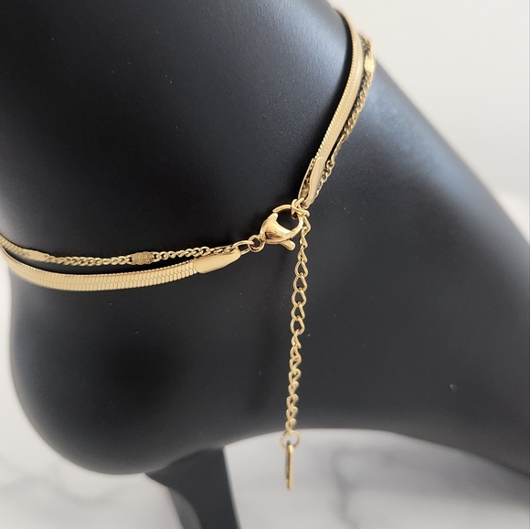 Gold Layered Heart and Herringbone Anklet - Picture 11 of 13